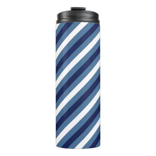 Nautical Stripes Navy Smokey Blue Crisp White  Thermal Tumbler
