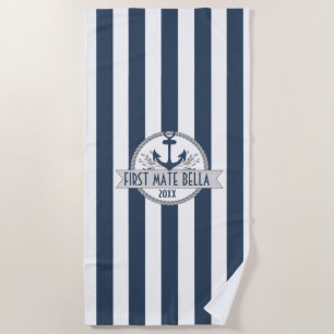 Nautical Stripes Personalized Anchor & Rope Logo Beach Towel