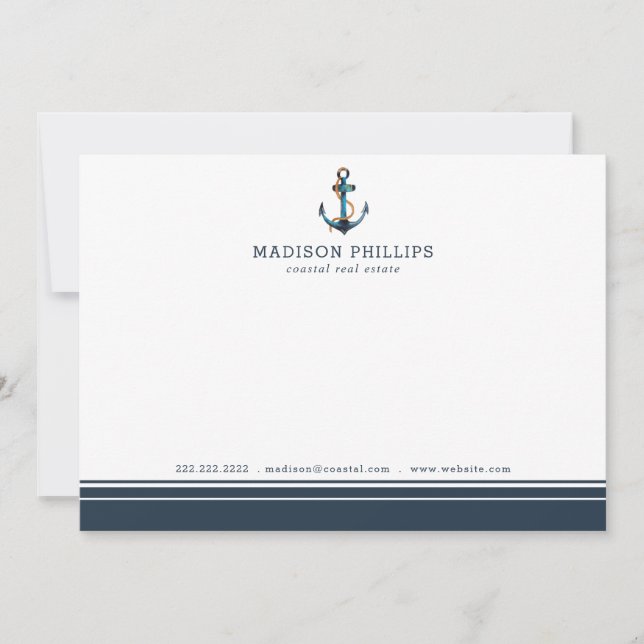 Nautical Stripes Personalized Real Estate Agent Note Card (Front)