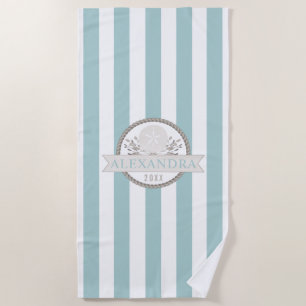 Nautical Stripes Personalized Sand Dollar Logo Beach Towel