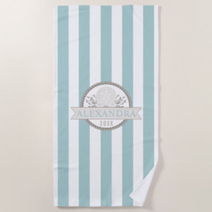Nautical Stripes   Personalized Sand Dollar Logo Beach Towel