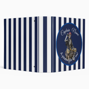 Nautical Stripes Rum Skeleton Party Pirates 3 Ring Binder