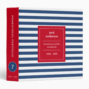 Nautical Stripes School or Homeschool Portfolio 3 Ring Binder