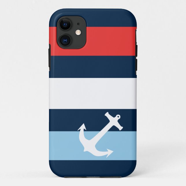 Nautical stripes sea anchor navy blue Case-Mate iPhone case (Back)