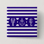 Nautical Stripes &amp; Sea Creatures Pinback Button