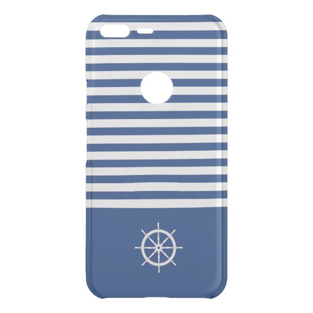 Nautical Stripes+Ships Wheel Blue+White Uncommon Google Pixel XL Case (Back)
