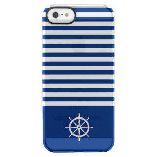Nautical Stripes+Ships Wheel Blue+White Clear iPhone SE/5/5s Case