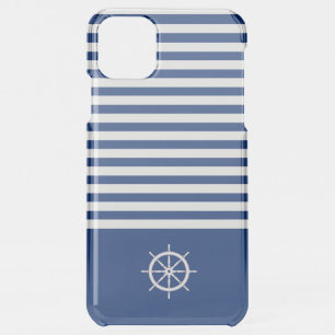 Nautical Stripes+Ships Wheel Blue+White iPhone 11 Pro Max Case
