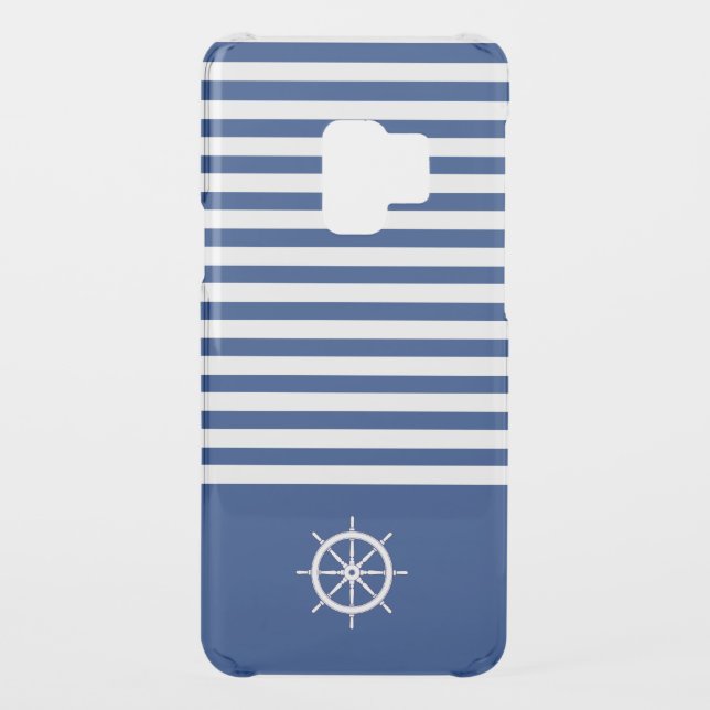 Nautical Stripes+Ships Wheel Blue+White Uncommon Samsung Galaxy Case (Back)