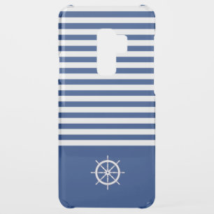 Nautical Stripes+Ships Wheel Blue+White Uncommon Samsung Galaxy S9 Plus Case