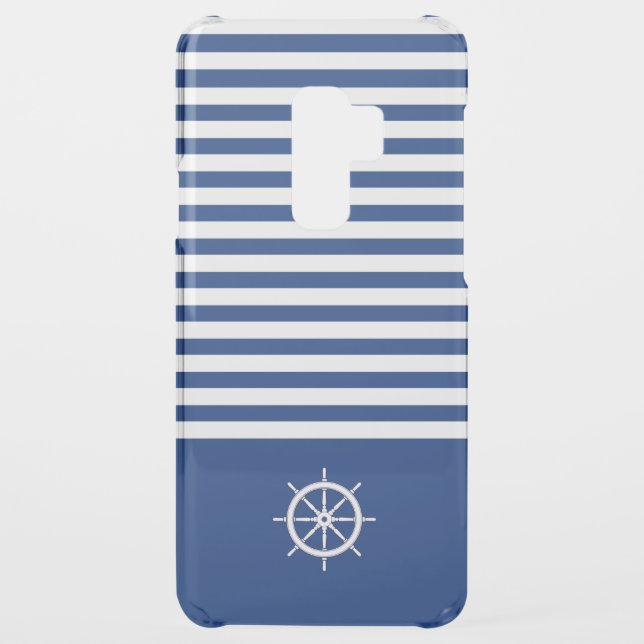 Nautical Stripes+Ships Wheel Blue+White Uncommon Samsung Galaxy Case (Back)