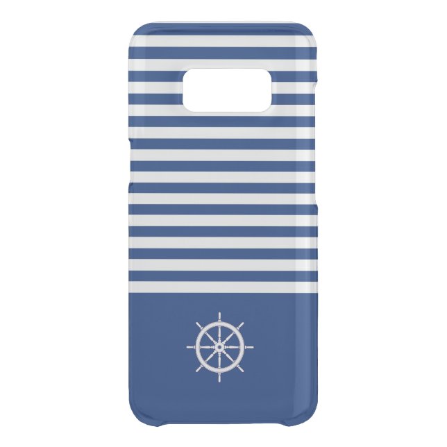 Nautical Stripes+Ships Wheel Blue+White Uncommon Samsung Galaxy Case (Back)