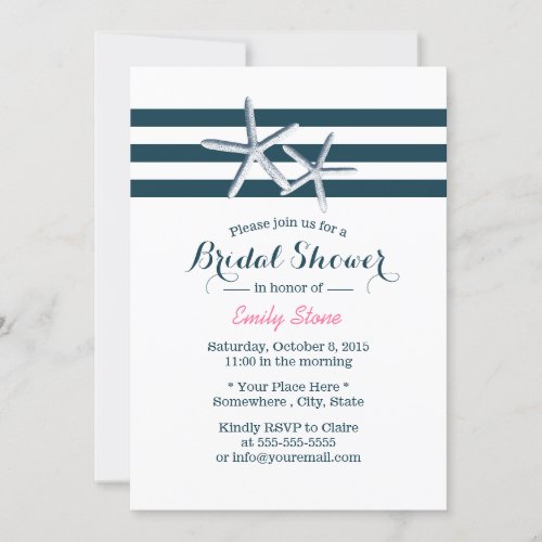 Simple Nautical Starfish Bridal Shower 5x7 Paper Invitation Card
