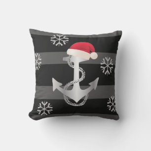 nautical STRIPES WITH ANCHOR and Santa Hat Outdoor Pillow