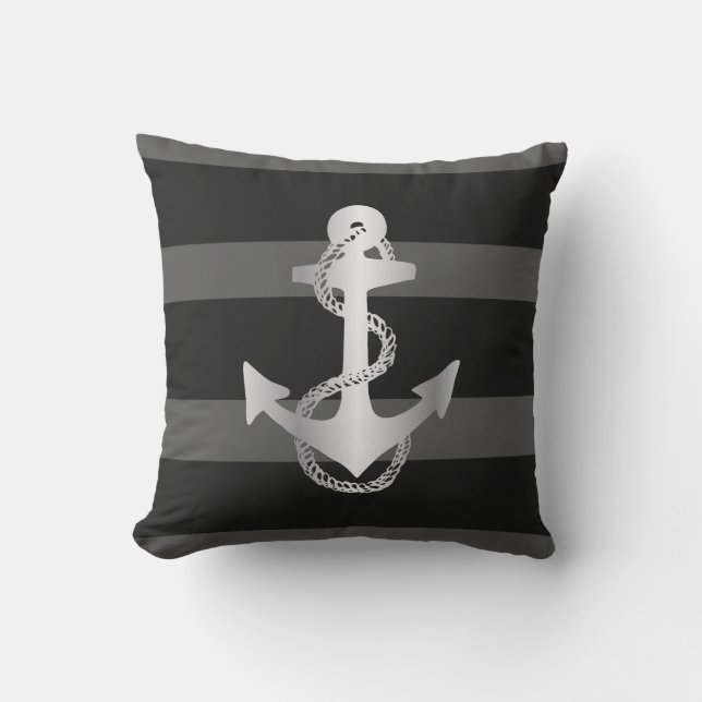 nautical STRIPES WITH ANCHOR | Outdoor Pillow (Front)
