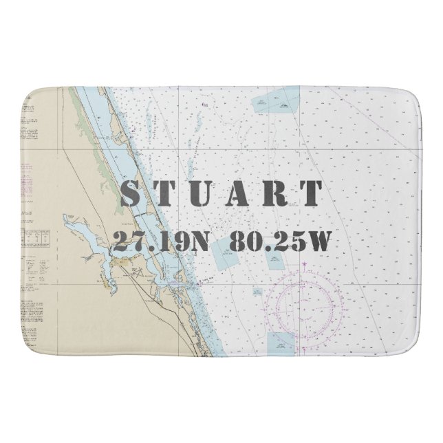 Nautical Stuart FL Longitude Latitude Chart Bath Mat (Front)