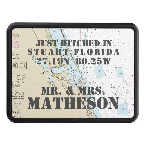 Nautical Stuart Florida Just Hitched Just Married Hitch Cover