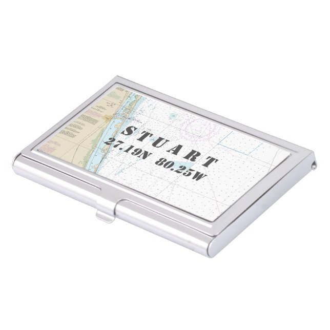 Nautical Stuart Florida Latitude Longitude Chart Business Card Case (Front)