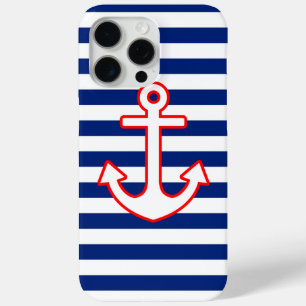 Nautical Style Anchor Graphic on Stripes iPhone 15 Pro Max Case