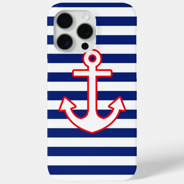 Nautical Style Anchor Graphic on Stripes Case-Mate iPhone Case (Back)