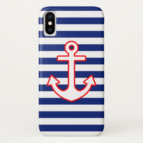 Nautical Style Anchor Graphic on Stripes iPhone XS Case