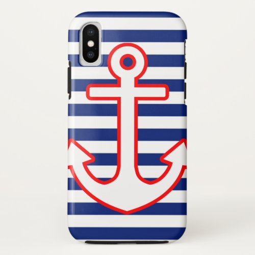 Nautical Style Anchor Icon on Stripes iPhone XS Case