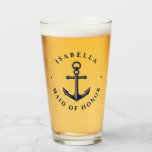 Nautical Style Anchor | Maid of Honor Glass<br><div class="desc">A unique tall shot glass tumbler for your hand-picked and extra special wedding party. It features a classic navy and white-themed look with a nautical anchor front and center. Above and below these are spots for your unique details. All elements of this item are unlocked and customizable, so enjoy being...</div>