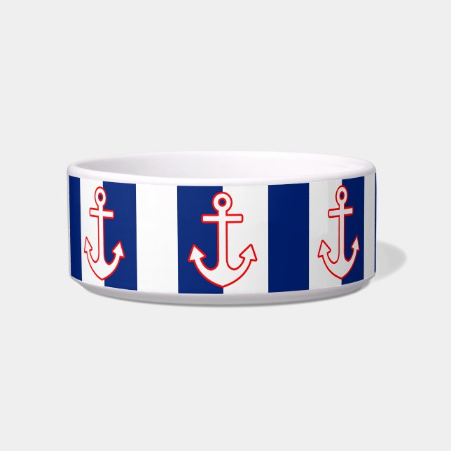 Nautical Style Anchor on Stripes Bowl (Front)
