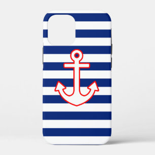 Nautical Style Anchor on Stripes iPhone 12 Mini Case