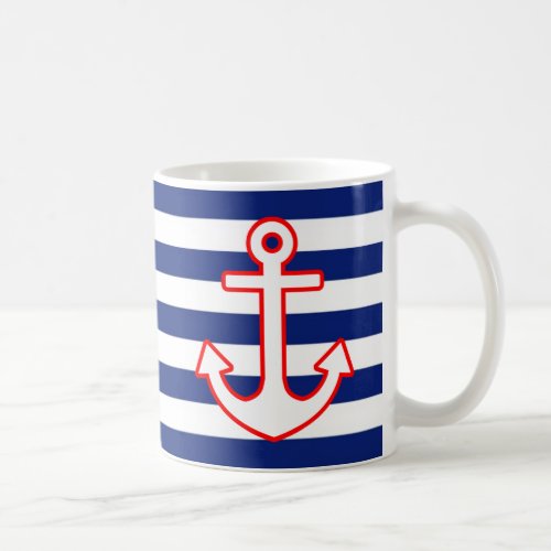 Nautical Style Anchor on Stripes Coffee Mug