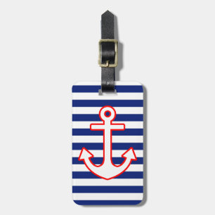 Nautical Style Anchor on Stripes Luggage Tag