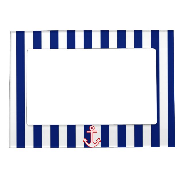 Nautical Style Anchor on Stripes Magnetic Frame (Front)
