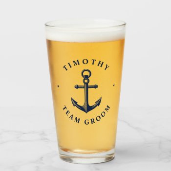 Nautical Style Anchor | Team Groom Glass by colorjungle at Zazzle