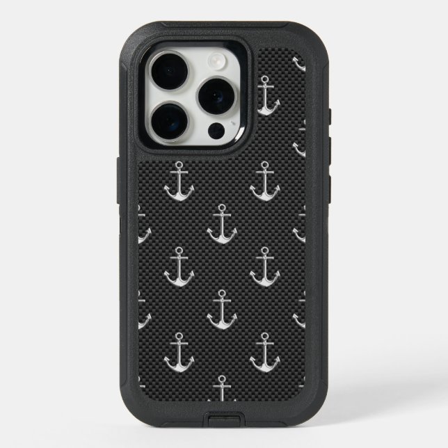 Nautical Style Anchors on Carbon Fiber iPhone 15 Pro Case (Back)