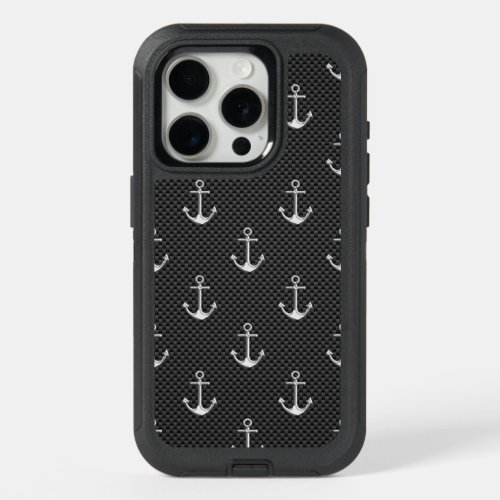 Nautical Style Anchors on Carbon Fibre iPhone 15 Pro Case