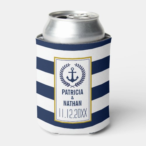 Nautical Style Navy Stripes Fun Wedding Favor Can Cooler