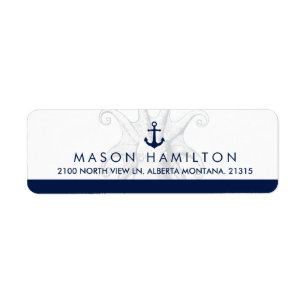 Nautical Style Octopus and Anchor   Return Address Label
