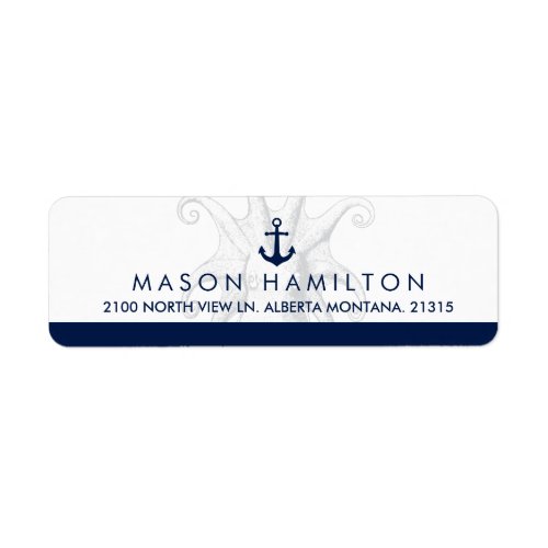 Nautical Style Octopus and Anchor  Return Address Label