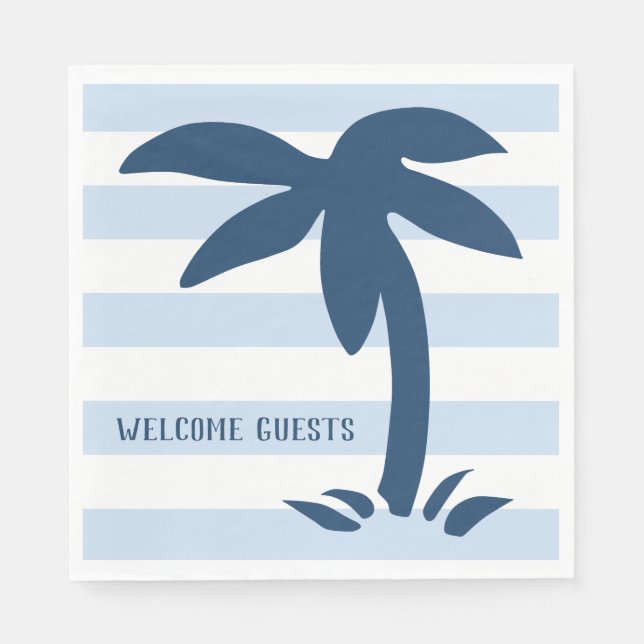 Nautical style palm tree beach welcome guests napkins (Front)