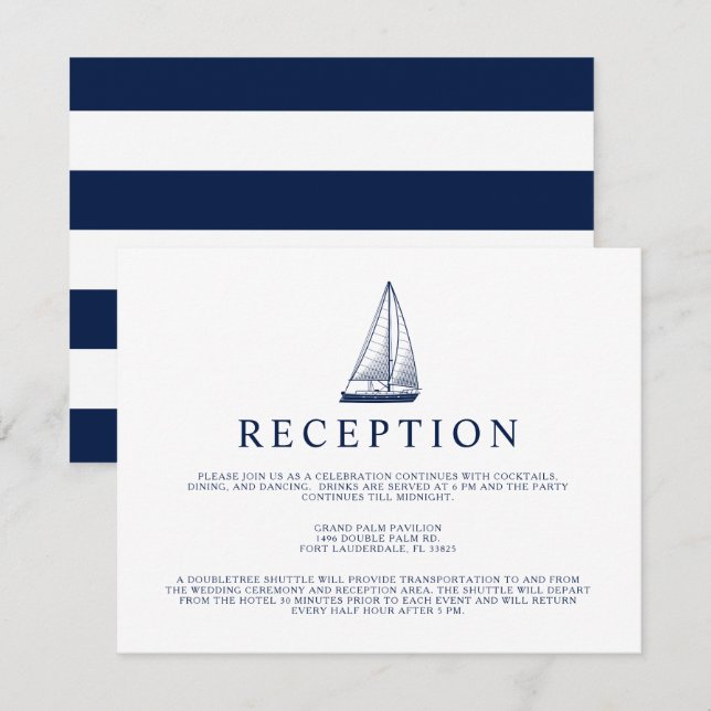 Nautical Style Sailboat Reception Invitation (Front/Back)