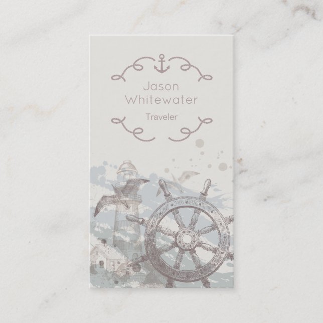 Nautical Style Traveler's Business Card - Beige (Front)