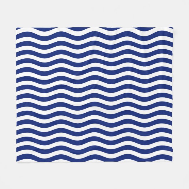 Nautical Style Wavy Stripes Decor Fleece Blanket (Front (Horizontal))