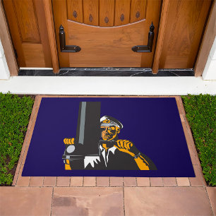 Nautical Submarine Captain Using Periscope Doormat