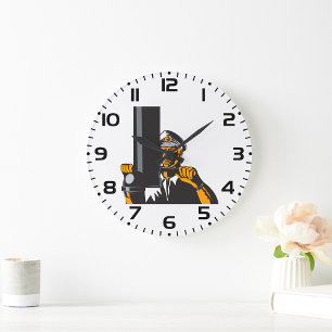 Nautical Submarine Captain Using Periscope Large Clock