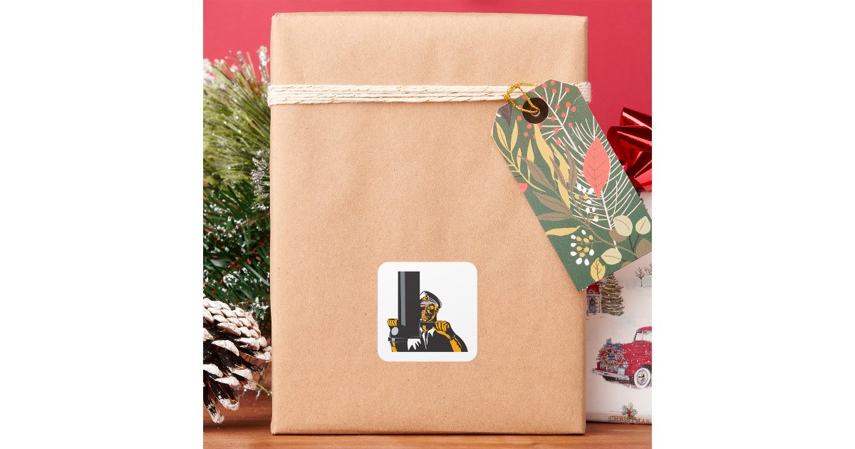 Nautical Submarine Captain Using Periscope Square Sticker | Zazzle