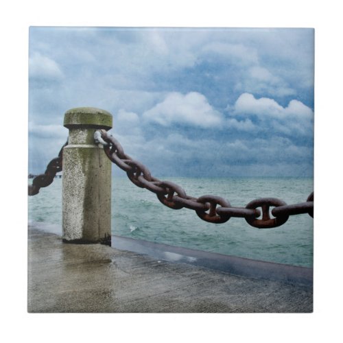 Nautical Summer Beach Front Blue Green Photo Art Ceramic Tile