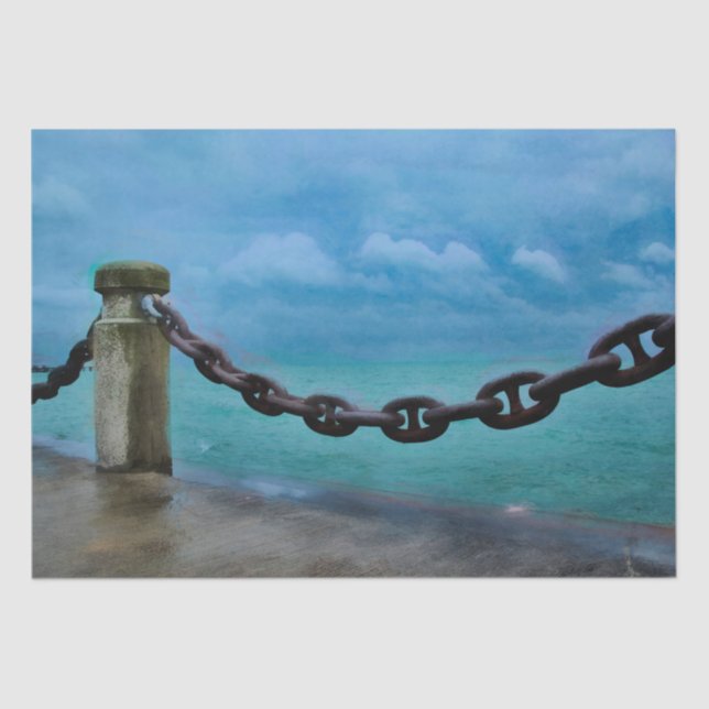 Nautical Summer Beach Front Blue Teal Watercolor Tissue Paper (Front)