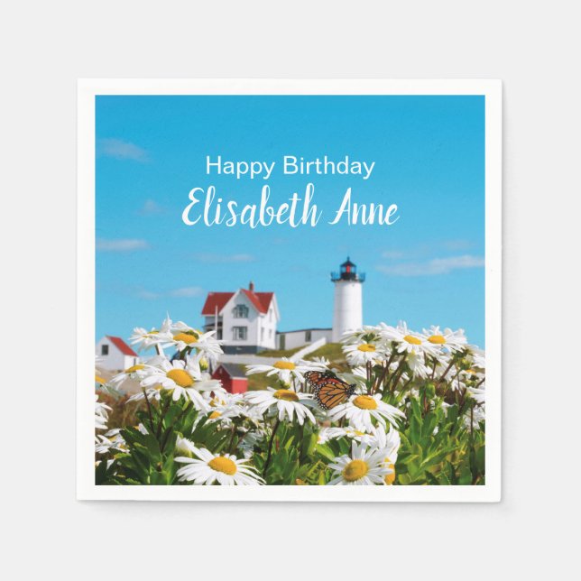 Nautical Summer Birthday Nubble Maine Lighthouse Napkins (Front)