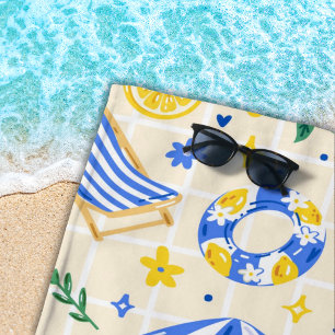 Nautical Summer Lemon Cute  Beach Towel