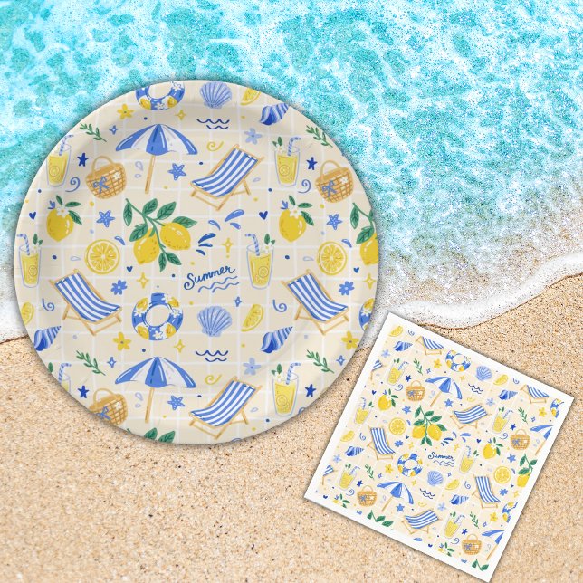 Nautical Summer Lemon Cute  Paper Plates (Creator Uploaded)